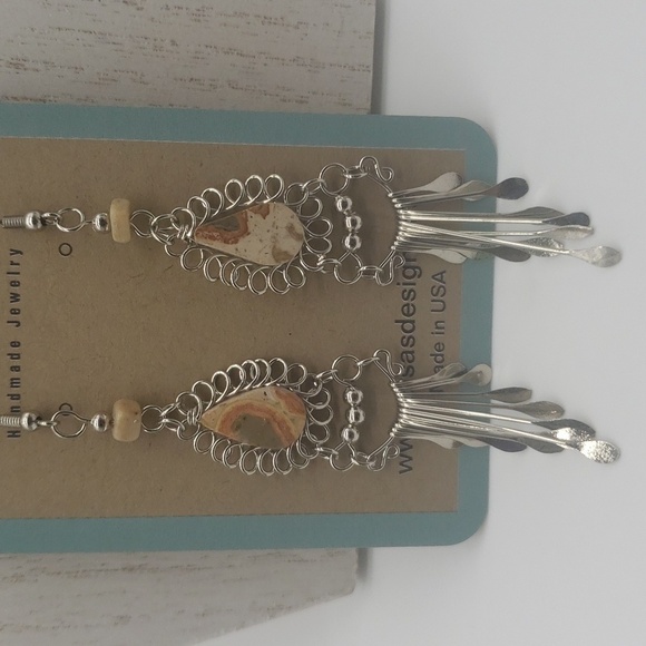 1591- Leopard Natural Stone Women's Handmade Earrings NWT - Picture 4 of 4